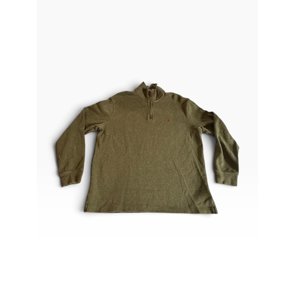 Polo Ralph Lauren Quarter Zip Pullover Mens L Olive Green Cotton Logo EUC
